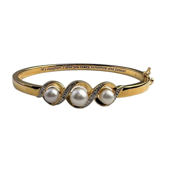 Danbury Mint My Daughter Forever Diamond Pearl Hinged Bangle Bracelet Plated - Picture 1 of 10
